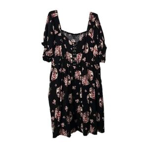 Torrid Womans Plus Size Baby Doll Black Florial Mini Dress  Size 3